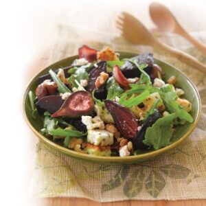Roasted fig, beetroot, walnut and goats’ cheese salad